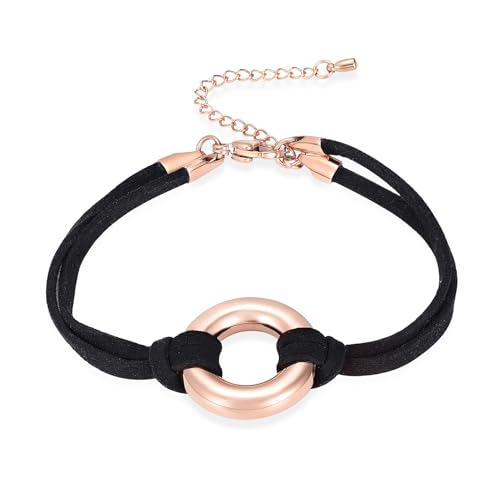 Oinsi Circle Of Life Cremation Jewelry Black Genuine Leather Memorial Urn Bracelet For Ashes Of Loved One Keepsake Holder For Women Men - color: Rose Gold