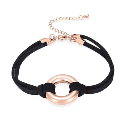Oinsi Circle Of Life Cremation Jewelry Black Genuine Leather Memorial Urn Bracelet For Ashes Of Loved One Keepsake Holder For Women Men - color: Rose Gold