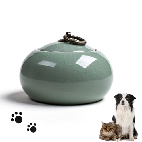 Handmade Ceramic Pet Urn for Small Dogs, Cats,Rabbits, Small Animals, Memorial Cremation Ash Funeral Burial Urn Keepsake, Forever Memory Box Memorial(Cyan/Green/Blue) - color: Green