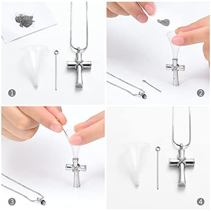 Minicremation Rope Winding Cross Cremation Ashes Urn Pendant Necklace Memorial Keepsake Jewelry Lord’s Prayer Cross Ashes Necklaces - color: Silver with Crystal