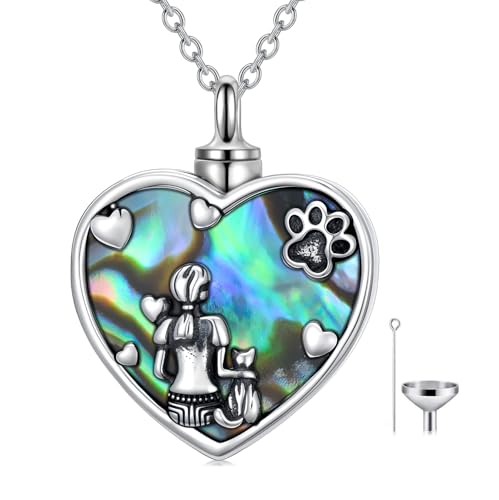 Urn Necklaces for Ashes 925 Sterling Silver Cremation Necklace Ash Pendant Memorial Jewelry Keepsake Gifts for Women - style: 2-2-Abalone Cat