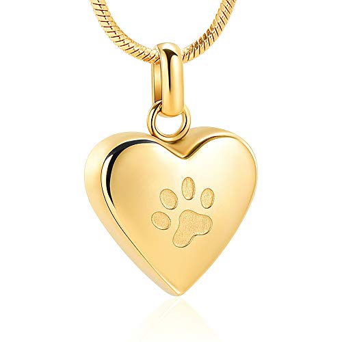 zeqingjw Pet Cremation Jewelry for Ashes Pendant Paw Print Pet Heart Urn Necklace Memorial Keepsake Jewelry for Pet/Dog's/Cat's Ashes - color: Heart-Gold