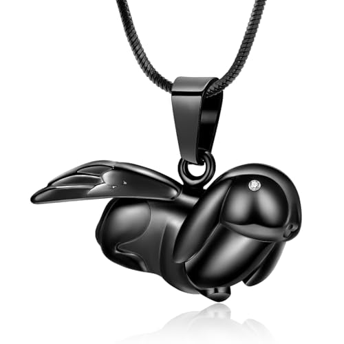 Bunny Rabbit Urn Pendant Necklace - Stainless Steel Cremation Ashes Jewelry for Pets Keepsake Memorial Ashes Locket - color: Black-A
