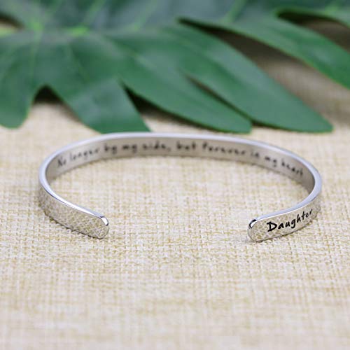 Memorial Gifts for Loss of Mom Dad In Memory of Jewelry Sympathy Bracelet | Bereavement Cuff Secret Message Engraved Grief Gifts for Women - style: Daughter Memorial-No longer by my side
