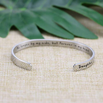 Memorial Gifts for Loss of Mom Dad In Memory of Jewelry Sympathy Bracelet | Bereavement Cuff Secret Message Engraved Grief Gifts for Women - style: Daughter Memorial-No longer by my side