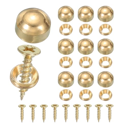 Brass Decorative Screws with Caps, Mirror Screw Self Tapping Screws Decorative Cover - Fitting for(Furniture Fixing- Wall Hangings - Wood Handcrafted) 9mm & 10 Pack & Yellow - color: Yellow, size: 9mm