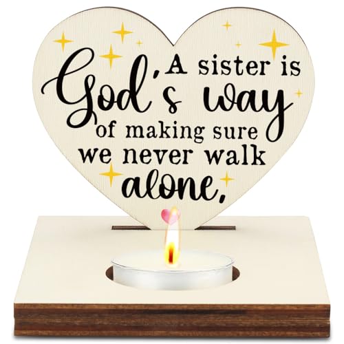 Sisters in Christ Candle Holder, Appreciation Sister Bestie Present, Christian Friendship Present for Women Work Friends Coworker, Religious Christmas Candlestick Holders-LATZ18 - color: Wood God's Way