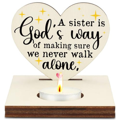Sisters in Christ Candle Holder, Appreciation Sister Bestie Present, Christian Friendship Present for Women Work Friends Coworker, Religious Christmas Candlestick Holders-LATZ18 - color: Wood God's Way