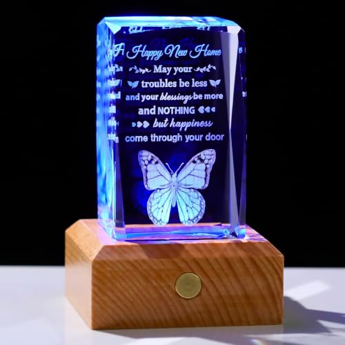 House Warming Gifts New Home Gift Ideas Crystal with LED Wood Base - color: House Warming Gifts