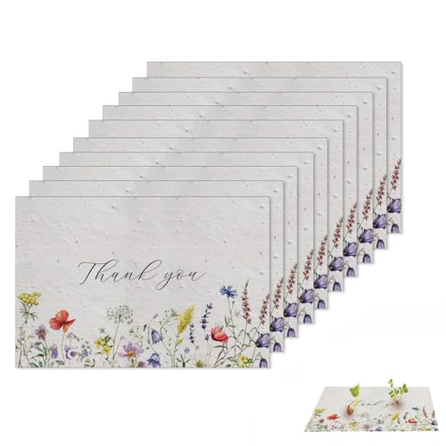 nulala 10Pack Mini Wildflower Seed Paper Cards,‘Thank You’Handmade Paper Cards Embedded Wildflower Seeds for Wedding Favors, Personalized Graduation Gifts(7 * 10cm) - color: Purple