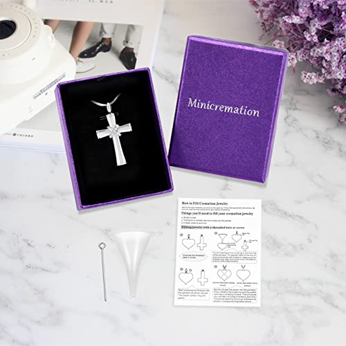 Minicremation Rope Winding Cross Cremation Ashes Urn Pendant Necklace Memorial Keepsake Jewelry Lord’s Prayer Cross Ashes Necklaces - color: Silver with Crystal