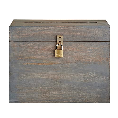 Wooden Wedding Card Box with Lock and Card Slot for Reception, Party W7 - color: Gray