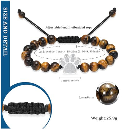 constantlife Cremation Bracelet for Pets Ashes - Dog Paw Pendant Bangle Stainless Steel Memorial Urn Jewelry - color: Tiger Stone-Silver