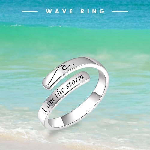 BEILIN 925 Sterling Silver Inspirational Jewelry Rings Adjustable Ring Personality Encouragement Gift for Teens Women - style: Design 4: I am the storm