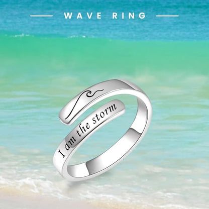 BEILIN 925 Sterling Silver Inspirational Jewelry Rings Adjustable Ring Personality Encouragement Gift for Teens Women - style: Design 4: I am the storm
