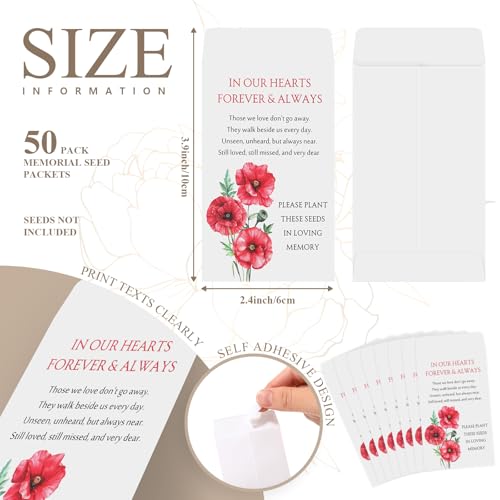 50 Sets Memorial Day Favors for Guests Bulk Remembrance Poppy Keychains with Seed Packets Celebration of Life Keepsakes