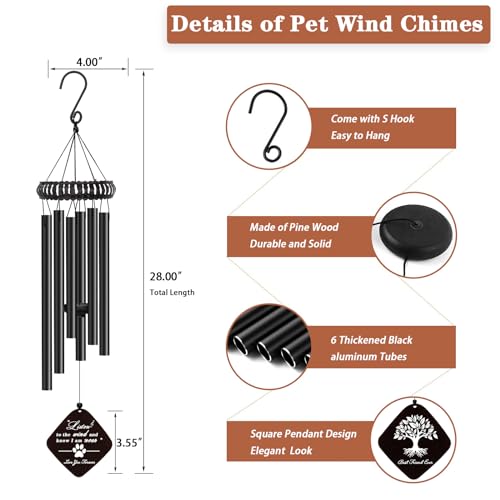 VENBEEL Dog Memorial Gifts for Loss of Dog, 28" Pet Memorial Wind Chime, Loss of Pet Sympathy Passing Away Remembrance Bereavement Gift - color: E-square-black