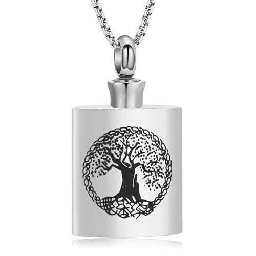 Oinsi Beer Bottle Cremation Jewelry for Ashes Stainless Steel Cylinder Tube Memorial Urn Necklace Keepsake Pendant Jewelry for Human Ashes with Filling Kits - color: B-Silver