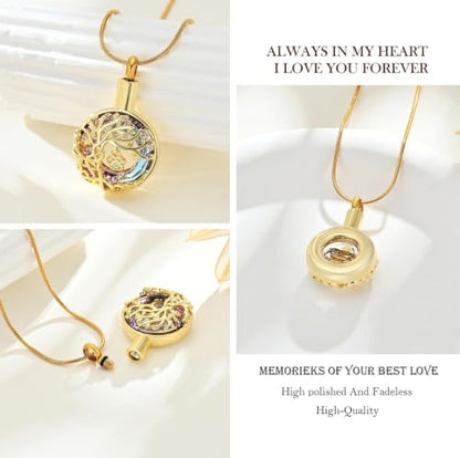 zeqingjw Pet Cremation Jewelry Tree of Life Urn Necklace for Ashes for Dog/Cat Funeral Ashes Keepsake Paw Print Urn Pendant Memorial Jewellery - color: Gold-Purple