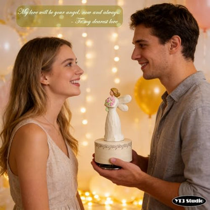 Angel with Flowers Resin Music Box, Hand-Wind Rotating Angel Figurines Musical Gift for Women, Mothers, Daughters - Perfect for Christmas, Birthday, Mother's Day & Anniversaries - color: Angel Bouquet