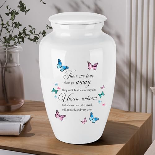 Abooxiu 10 Inches Cremation Urns for Human Ashes Ceramic Keepsake Urn Butterflies Urns for Human Ashes Decorative Urn for Adult Memorial Funeral Ashes Keepsake - Up to 200 lbs