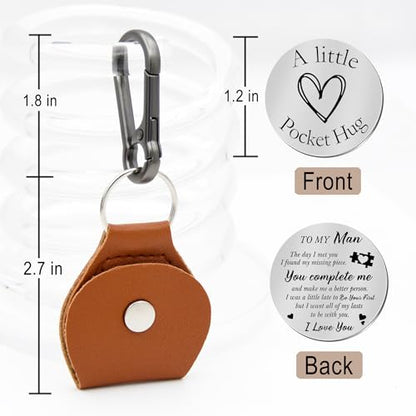 Pocket Hug Token Double Sided Engraved Inspirational Gift Leather Keychain Keepsake for MenWomen - color: To My Man