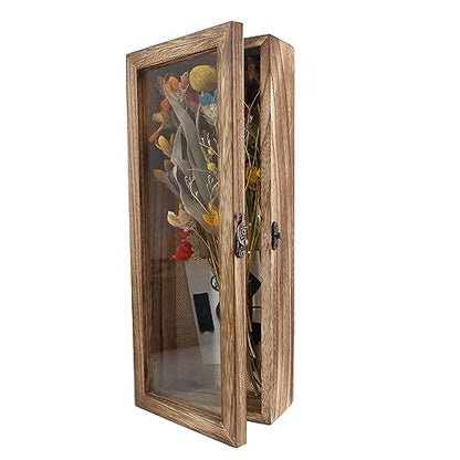 GraduatePro Shadow Box Frame 5x12 Display Case with Linen Back, Real Glass Window Door with Hinge, Picture Frame Wedding Bouquet Memorabilia Medals Photos Memory Box for Keepsakes, Carbonized Black | Hinged Front Open Door with Tempered Glass, Linen Back