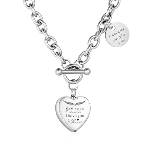 XIUDA Heart Cremation Urn Necklaces for Ashes Locket Cremation Jewelry for Human Ashes Stainless Steel Memorial Keepsake Pendant for Women - color: Silver Wings