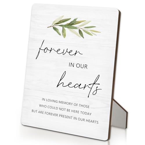 Wedding Memorial Sign 5"X7", In Loving Memory Forever in Our Hearts Wooden Stand Sign, Wedding Table Decorations for Ceremony and Reception (White 02, 5x7 Inch) - color: Forever, size: 5"X7"