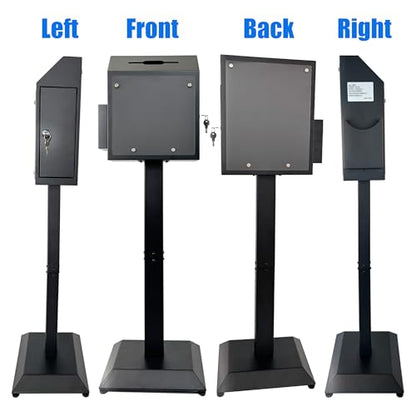 Floor Standing Metal Suggestion Box with Lock & Display Holder | Offering & Collection Box for Churches, Offices, Schools, Reception Areas, Donations, Ballots & Events - color: Matte Black