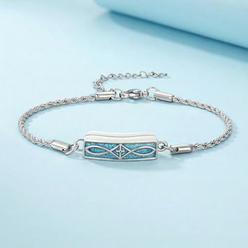 YYB Urn Bracelet for Ashes Hummingbird/Dragonfly/Butterfly/Sunflower Turquoise Locket Bracelet Cremation Memorial Jewelry Mothers Day Gifts for Women - color: Cross