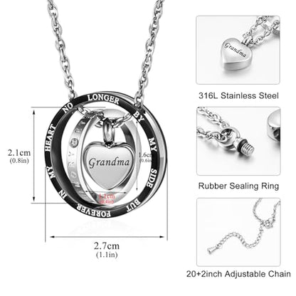 Dletay Urn Necklace for Ashes Stainless Steel Cremation Jewelry Memorial Ash Necklace for Men Women Urn Pendant Ashes Holder - color: Black-Grandma