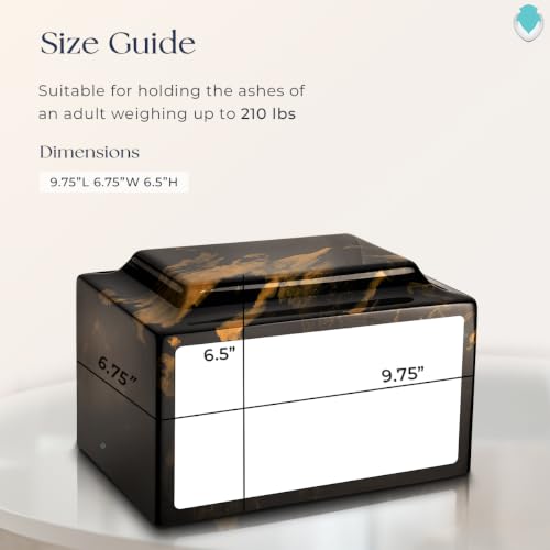 GetUrns Cultured Marble Urn Vault by Mackenzie with Personalized Picture and Text for Human Ashes I Black & Gold Adult Urns for Male and Female I 210lbs - color: Black & Gold