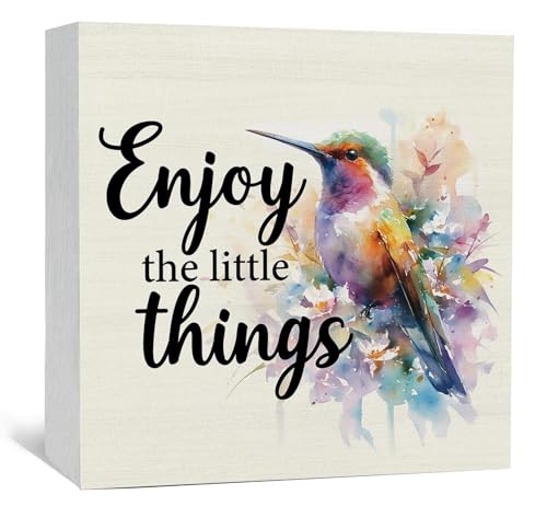 Hummingbird Decor - Hummingbird Gifts For Women, Inspirational Wooden Box Signs, Enjoy The Little Things Motivational Wood Decoration Home Decor For Desk Table Shelf 8x8 Inch Decorative Signs & Plaques - color: Birds-1, size: 8x8 in