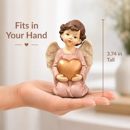 Guardian Angel Figurine Holding Gold Heart | Painted Resin Keepsake For Mom, Daughter, Sister, Friend, Desk, Shelf, Nightstand, Prayer Corner And Gift Occasions - size: 3.7"H