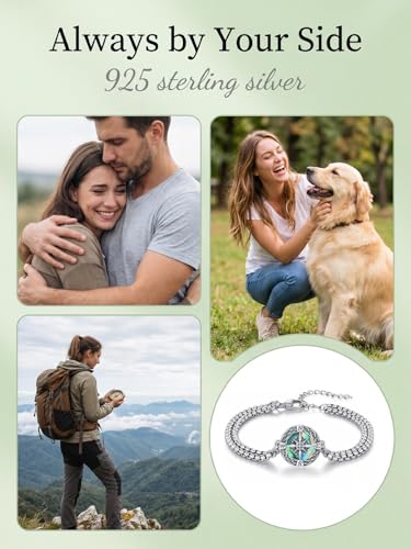 Urn Bracelet for Ashes Compass/Mountain/Sunflower/Volleyball Cremation Jewelry for Women Men - color: Compass