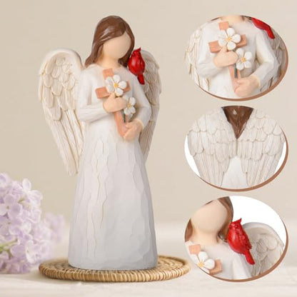 Cardinal Sympathy Gifts for Loss of Loved One - 6.7" Angel Figurine Statue, Memorial Gifts for Loss of Women Mother Father, Bereavement Grief Remembrance Gift, Hand-Painted Figurine - color: Angel Cross Cardinal