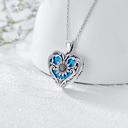 SOULMEET Personalized Silver Locket Necklace That Holds Pictures Photo Keep Someone Near to You, Memorial Custom Lockets Necklaces Letters Engraving for His Her - color: A6-Blue opal sunflower-Black, style: Locket Necklace Only