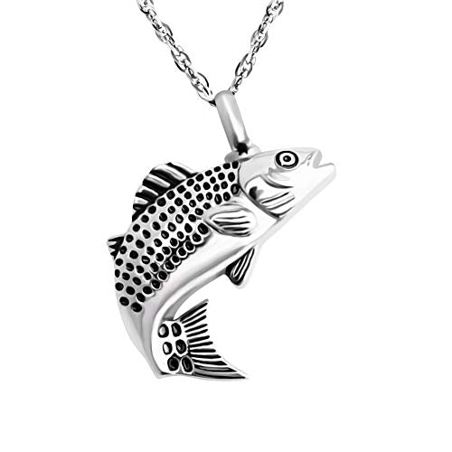 XIUDA Fish Urn Cremation Necklace for Ashes Urn Necklaces for Human Ashes In Loving Memory of Dad Fishing Locket Ashes Holder Keepsake Cremation Memorial Pendant Jewelry - color: silver fish