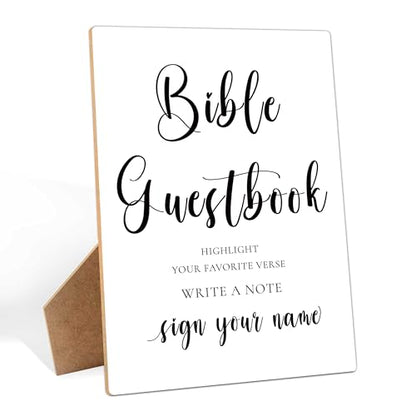 Bible Guestbook Sign, 8×11 Inches Wooden Sign With Stand, Hightlight Your Favorite Verse, Minimalist Table Sign for Wedding Favor,Bridal Shower, Wedding Reception, Event Party Favor Supplies-4 - style: Bible Guestbook