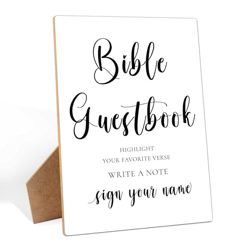 Bible Guestbook Sign, 8×11 Inches Wooden Sign With Stand, Hightlight Your Favorite Verse, Minimalist Table Sign for Wedding Favor,Bridal Shower, Wedding Reception, Event Party Favor Supplies-4 - style: Bible Guestbook