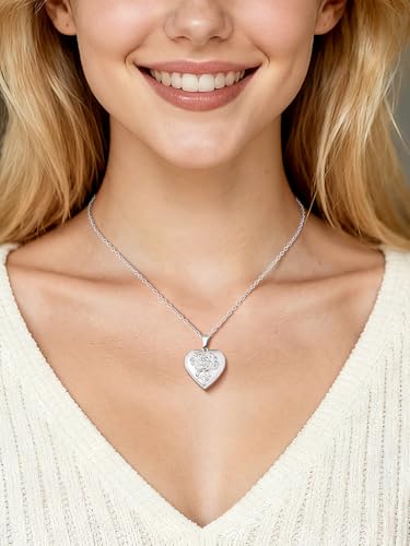 Custom4U Personalized Heart Locket Necklace with Pictures,Sunflower/Angel Wings/Heart Shaped Lockets Custom Photo,Gold/Rose Gold/White Lockets That Holds Picture,Customized Memorial Jewelry for Women - color: C-Heart-Steel(Locket Only)