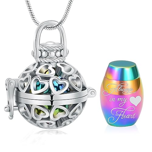 Yinplsmemory Cremation Jewelry Urn Necklace for Ashes with Mini Keepsake Jar - color: Silver&rainbow