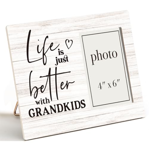 Life Is Just Better with Grandkids Picture Frame, Grandpa Grandma Gifts | Grandparents and Grandkids Wooden Picture Frame, 4 x 6 Inch Photo - color: Life