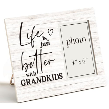 Life Is Just Better with Grandkids Picture Frame, Grandpa Grandma Gifts | Grandparents and Grandkids Wooden Picture Frame, 4 x 6 Inch Photo - color: Life