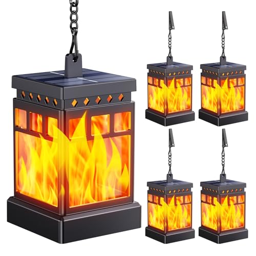 KOOPER 4 Pack Solar Lanterns Outdoor, Flickering Flame Halloween Decor - size: 4 Pack