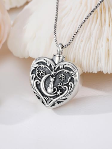 WINNICACA Cremation Jewelry for Ashes Locket Ashes Necklace Urn Necklace for Women Sterling Silver Cremation Necklace for Ashes Fine Keepsake Picture Necklace Memorial Jewelry - style: D02-Cat Urn Necklace