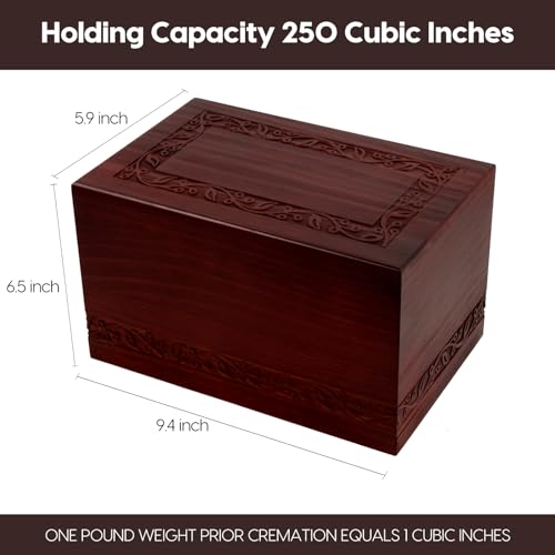 Wooden Urns for Human Ashes Adult Male Female, Up to 250 Cubic inches，Wood Cremation Urns, Funeral Memorial Urns for Ashes Mom Dad (Red) - color: Red