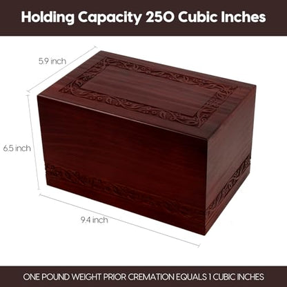 Wooden Urns for Human Ashes Adult Male Female, Up to 250 Cubic inches，Wood Cremation Urns, Funeral Memorial Urns for Ashes Mom Dad (Red) - color: Red