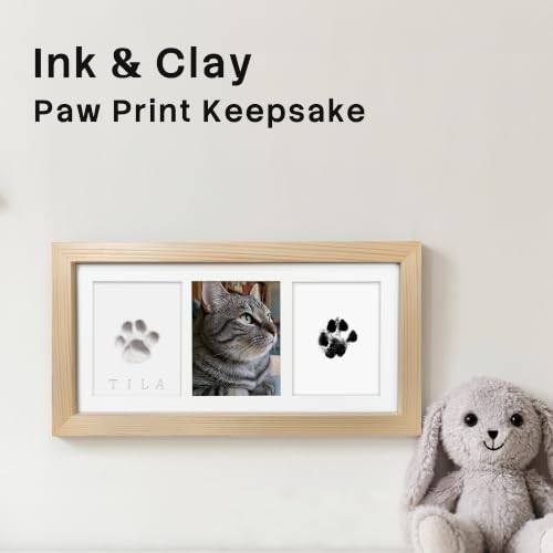 Paw Print Kit Keepsake for Dogs Cats,Clay Ink Pawprints Frame-Wood | 2 Large Clean Touch Ink Pads,Non-Toxic Reusable Soft Clay,Detailed Instructions,Dog Nose Print,Pet Lover Gifts - color: Wood